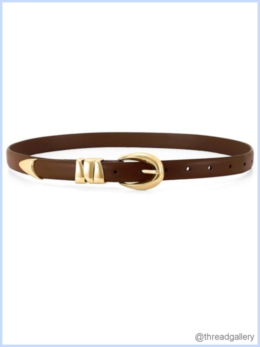 Skinny PU Leather Belt for Women Gold Buckle 0.8" Thin Adjustable Waist Belt